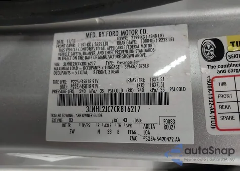 2012 Lincoln Mkz z USA, uszkodzony, nr VIN 3LNHL2JC7CR816217